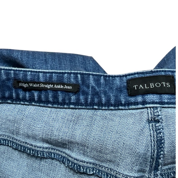 TALBOTS Cotton High Rise Straight Ankle Jean Lace Sequin Tuxedo Stripe US Sz 16 - Picture 4 of 11